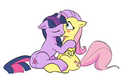 Size: 940x613 | Tagged: safe, artist:wieczornykac, derpibooru import, fluttershy, twilight sparkle, pegasus, pony, female, kissing, lesbian, mare, shipping, twishy