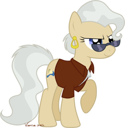 Size: 700x718 | Tagged: safe, artist:volmise, mayor mare, earth pony, pony, alternate hairstyle, earring, female, mare, raised hoof, simple background, solo, sunglasses, transparent background, vector, younger