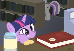 Size: 1120x780 | Tagged: safe, artist:dm29, derpibooru import, twilight sparkle, twilight velvet, pony, unicorn, bits, book, book store, cute, duo, female, filly, filly twilight sparkle, julian yeo is trying to murder us, library, mare, mother and child, mother and daughter, parent and child, smiling, twiabetes, twily, weapons-grade cute, younger