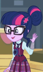 Size: 291x487 | Tagged: safe, derpibooru import, sci-twi, twilight sparkle, equestria girls, friendship games, animated, cropped, magic capture device, waving