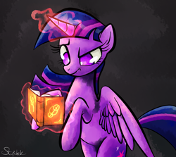 Size: 2913x2600 | Tagged: safe, artist:stupchek, derpibooru import, twilight sparkle, twilight sparkle (alicorn), alicorn, pony, book, magic, solo