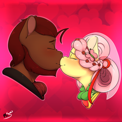 Size: 4000x4000 | Tagged: safe, artist:mr.smile, fluttershy, oc, oc:boulder, pegasus, pony, alternate hairstyle, bouldshy, bust, canon x oc, crying, eyes closed, kissing, marriage, neckbeard, profile, tears of joy