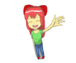 Size: 1222x1000 | Tagged: safe, artist:jumboz95, apple bloom, equestria girls, open mouth, simple background, solo, waving, white background