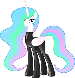 Size: 1754x1820 | Tagged: safe, anonymous artist, color edit, edit, princess celestia, alicorn, pony, catsuit, colored, latex, latex suit, recolor, rubber, simple background, solo, transparent background