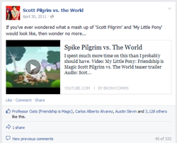 Size: 503x407 | Tagged: safe, facebook, meta, parody, scott pilgrim vs the world, text, youtube