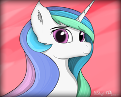 Size: 3840x3072 | Tagged: safe, artist:itssim, princess celestia, alicorn, pony, bust, portrait, red background, signature, simple background, smiling, solo