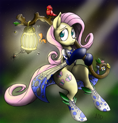 Size: 963x1000 | Tagged: safe, artist:dfectivedvice, artist:sepiakeys, color edit, edit, fluttershy, bird, pegasus, pony, cloak, clothes, colored, female, lantern, shoes, solo