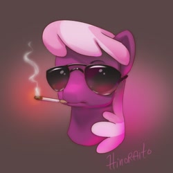 Size: 600x600 | Tagged: safe, artist:hinoraito, cheerilee, earth pony, pony, cigarette, female, glasses, gradient background, mare, smoking, solo, sunglasses