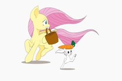 Size: 1200x800 | Tagged: safe, artist:alloco, angel bunny, fluttershy, pegasus, pony, basket, female, mare, simple background, white background