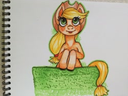 Size: 2048x1536 | Tagged: safe, artist:kamel21, applejack, earth pony, pony, cute, jackabetes, solo, tongue out, traditional art