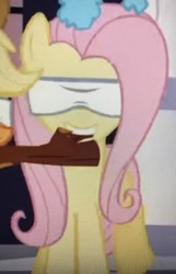 Size: 1943x3022 | Tagged: safe, screencap, fluttershy, pegasus, pony, sweet and elite, blindfold, cropped, female, mare, solo
