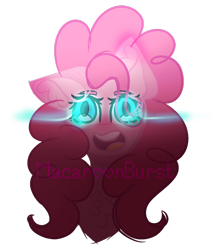 Size: 1024x1150 | Tagged: safe, artist:macaroonburst, pinkie pie, pony, bust, glowing eyes, simple background, solo, sombra eyes, transparent background, watermark