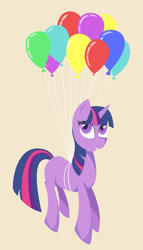 Size: 1357x2372 | Tagged: safe, artist:theotherdash, derpibooru import, twilight sparkle, balloon, lineless, simple background, solo