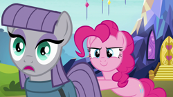 Size: 1280x720 | Tagged: safe, screencap, maud pie, pinkie pie, earth pony, pony, rock solid friendship, duo, female, mare