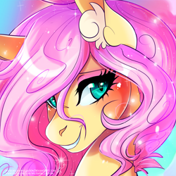 Size: 2449x2449 | Tagged: safe, artist:wilvarin-liadon, fluttershy, pegasus, pony, bust, ear fluff, female, looking at you, mare, portrait, solo