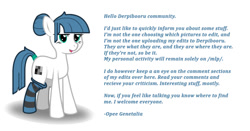 Size: 886x464 | Tagged: safe, artist:opeegenetalia, oc, oc only, oc:opeegenetalia, /mlp/ genitaliations, clothes, meta, socks, solo, striped socks, text