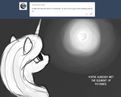 Size: 999x800 | Tagged: safe, artist:nimaru, princess celestia, alicorn, pony, ask, mare in the moon, monochrome, moon, solo