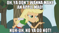 Size: 600x337 | Tagged: safe, applejack, equestria girls, annoyed, image macro, inspiration, meme, parody, solo, teen titans go, unimpressed, youtube screencap