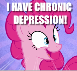 Size: 793x725 | Tagged: safe, edit, edited screencap, screencap, pinkie pie, earth pony, pony, cropped, dissonant caption, image macro, irrational exuberance, meme, smiling, solo, telling lies, text