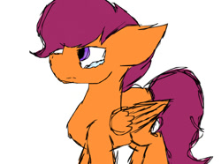 Size: 794x592 | Tagged: safe, artist:xxchaoticartxx, scootaloo, crying, sad, simple background, sketch, solo, white background