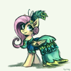 Size: 3000x3000 | Tagged: safe, artist:amy-gamy, fluttershy, pegasus, pony, make new friends but keep discord, clothes, dress, gala dress, simple background, smiling, solo