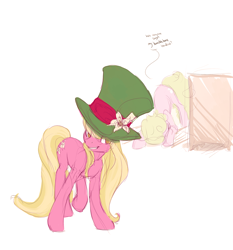 Size: 864x926 | Tagged: safe, artist:noel, daisy, flower wishes, lily, lily valley, earth pony, pony, ask, ask the flower girls, bowing, duo, duo female, female, hat, mare, no pupils, smiling, top hat, tumblr