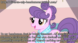 Size: 1280x720 | Tagged: safe, edit, edited screencap, screencap, suri polomare, rarity takes manehattan, caption, diverse-mlp-headcanons, drama, drama bait, fake, headcanon, meta, parody, solo, text