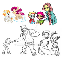 Size: 600x558 | Tagged: safe, artist:m1m3m3, bulk biceps, fluttershy, oc, human, brother and sister, colt, cute, family, father and child, father and son, female, filly, humanized, male, mother and child, mother and daughter, mother and son, offspring, parent and child, parent:bulk biceps, parent:fluttershy, parents:flutterbulk, siblings, unnamed oc
