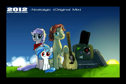 Size: 960x640 | Tagged: safe, dj pon-3, vinyl scratch, oc, pony, unicorn, cover, musical instrument, sunshine, travelling