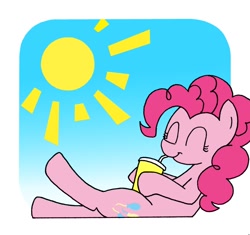 Size: 700x659 | Tagged: safe, artist:manulis, pinkie pie, earth pony, pony, drink, enjoying, eyes closed, female, leaning back, mare, smiling, solo, sun