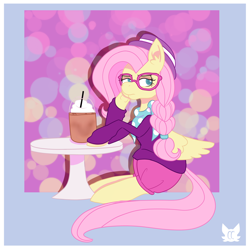 Size: 1280x1280 | Tagged: safe, artist:cckittycreative, fluttershy, pegasus, pony, fake it 'til you make it, alternate hairstyle, clothes, female, glasses, hipstershy, mare, solo