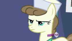 Size: 640x360 | Tagged: safe, artist:dtkraus, edit, edited screencap, screencap, roma, putting your hoof down, all new, animated, annoyed, common sense, filters, glare, gritted teeth, hub logo, meta, pointing, reaction image, solo, talking, text, truth, use a filter, wide eyes