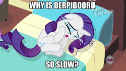 Size: 1067x600 | Tagged: safe, derpibooru import, screencap, rarity, pony, unicorn, crying, derpibooru, hub logo, image macro, marshmelodrama, meme, meta, solo