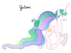 Size: 3734x2801 | Tagged: safe, artist:gutovi, princess celestia, alicorn, pony, cute, cutelestia, happy, missing accessory, pigtails, show accurate, simple background, solo, transparent background, trotting