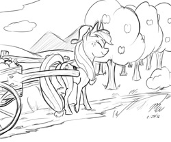 Size: 1200x1000 | Tagged: safe, artist:magnificent-arsehole, applejack, earth pony, pony, cart, female, mare, sketch, solo