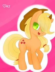 Size: 786x1017 | Tagged: safe, artist:becker94, applejack, earth pony, pony, applejack's hat, blonde, blonde mane, blonde tail, female, green eyes, mare, orange coat, solo