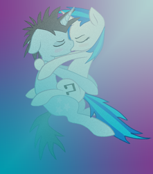 Size: 920x1040 | Tagged: safe, artist:frostyna51, dj pon-3, neon lights, rising star, vinyl scratch, pony, unicorn, female, kissing, male, shipping, straight, vinylights