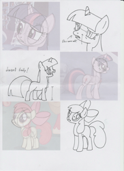 Size: 1702x2339 | Tagged: safe, artist:lazy-turtle, derpibooru import, edit, edited screencap, screencap, apple bloom, big macintosh, twilight sparkle, friendship is magic, anatomy, drawing, sketch, sketch dump, study, traditional art