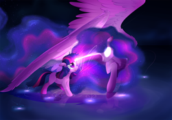 Size: 1500x1050 | Tagged: safe, artist:aidapone, derpibooru import, twilight sparkle, twilight sparkle (alicorn), unicorn twilight, alicorn, pony, unicorn, chest fluff, destiny, dream, dreamscape, duality, filly, floppy ears, glowing eyes, heart eyes, horns are touching, magic, self ponidox, spread wings, ultimate twilight, wingding eyes, younger