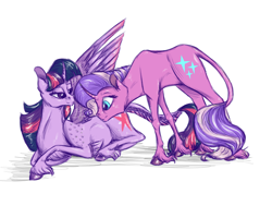 Size: 1000x800 | Tagged: safe, artist:silvy-fret, twilight sparkle, twilight sparkle (alicorn), oc, oc:iremia, alicorn, classical unicorn, pony, female, leonine tail, magical lesbian spawn, mare, offspring, parent:princess luna, parent:twilight sparkle, parents:twiluna, pregnant, simple background, white background