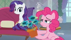 Size: 1280x720 | Tagged: safe, screencap, pinkie pie, rarity, pony, unicorn, non-compete clause, duo, flower pot