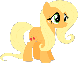 Size: 1024x828 | Tagged: safe, artist:ra1nb0wk1tty, applejack, fluttershy, earth pony, pegasus, pony, female, freckles, mare, palette swap, recolor, simple background, solo, transparent background