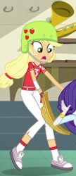 Size: 286x661 | Tagged: safe, screencap, applejack, equestria girls, friendship games, clothes, cropped, female, helmet, jai alai, pants, shoes, socks