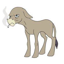 Size: 1925x1925 | Tagged: safe, artist:phobicalbino, cranky doodle donkey, donkey, cigarette, floppy ears, frown, glare, looking at you, simple background, smoking, solo, white background