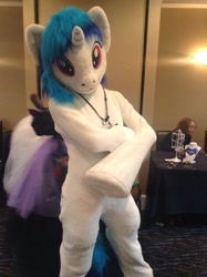 Size: 600x804 | Tagged: safe, dj pon-3, vinyl scratch, human, clothes, cosplay, costume, fursuit, irl, irl human, photo