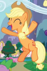 Size: 640x966 | Tagged: safe, applejack, earth pony, pony, applejack's hat, cowboy hat, cropped, cute, eyes closed, hat, jackabetes, solo focus