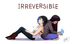 Size: 1024x613 | Tagged: safe, artist:kare-valgon, dj pon-3, octavia melody, vinyl scratch, human, chloe price, clothes, fire, hat, hoodie, humanized, life is strange, maxine caulfield, simple background, smoking, white background