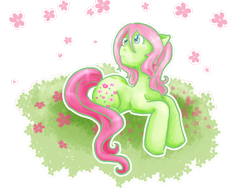 Size: 800x600 | Tagged: safe, artist:cloverminto, earth pony, pony, g3, female, flower flash, mare, prone, solo