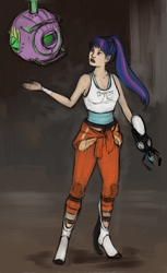 Size: 1223x2000 | Tagged: safe, artist:hengebellika, derpibooru import, spike, twilight sparkle, human, crossover, humanized, personality core, ponytail, portal (valve), portal 2, sketch