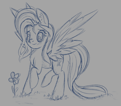 Size: 918x803 | Tagged: safe, derpibooru exclusive, fluttershy, pegasus, pony, female, flower, grass, sketch, solo